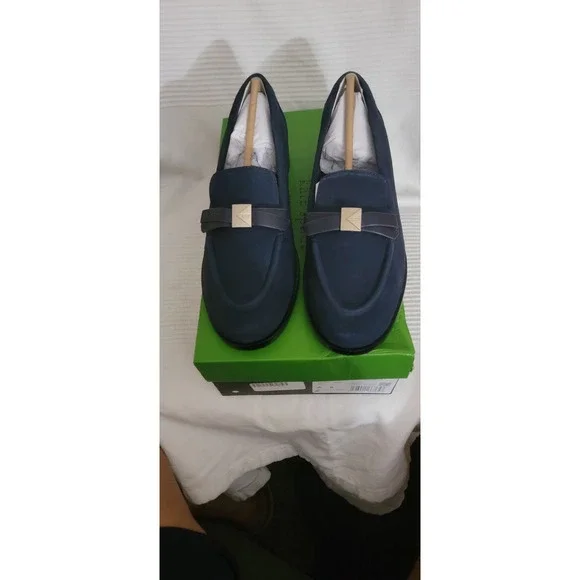 Kate Spade Deco Bow Suede Loafers Navy‎ Blue Women's Size 6 NWB - Picture 2 of 5